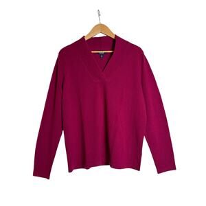 Lands’ End 100% Cashmere Sweater Women’s L V-Neck Long Sleeve Magenta Pink EUC
